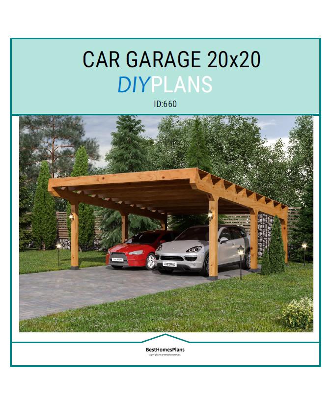 Plans et guide de construction d'un carport garage 20x20 pour 2 voitures | Instructions de menuiserie DIY