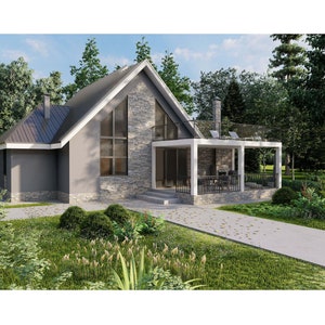 Cozy , 4-Bedrooms, 2-Bathrooms Cottage Plan with Balcony & Porch, 3076SF Living Area Blueprint 57’x50’