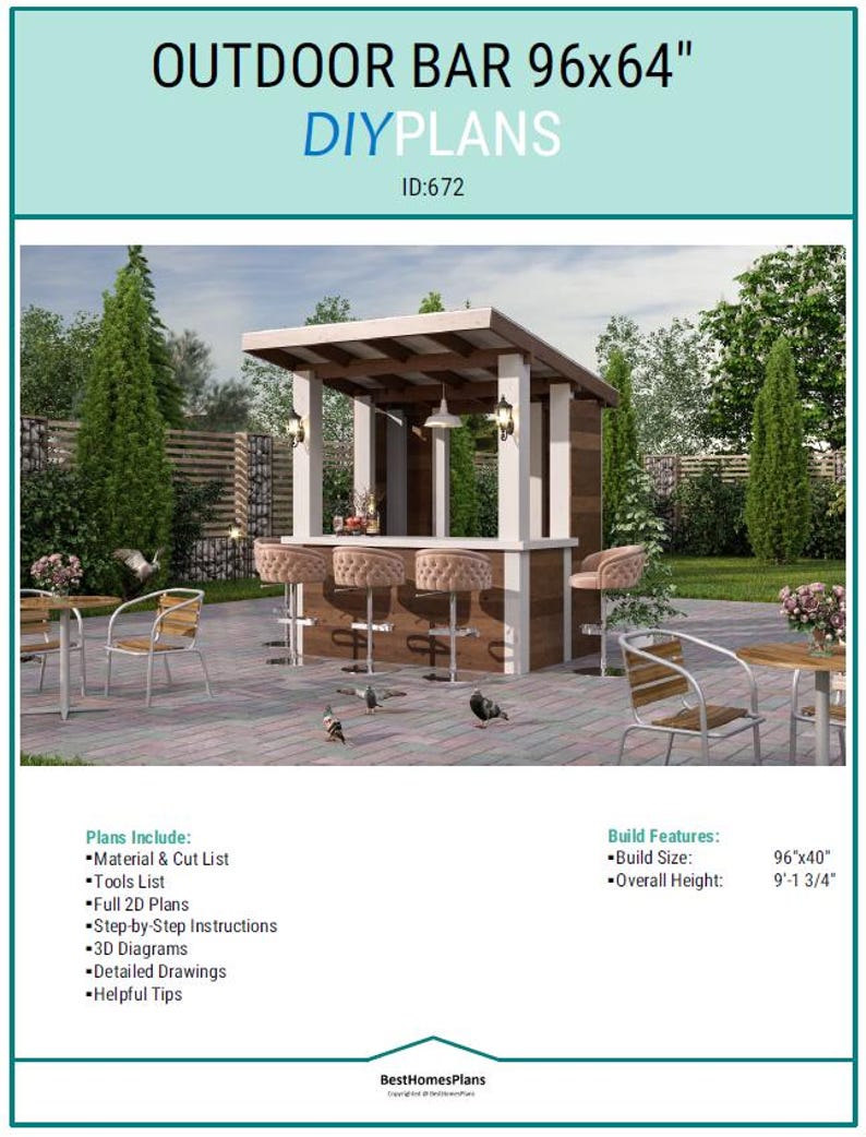 DIY Outdoor Bar Plans, Backyard BAR, Step-by-step Woodworking Guide (48 ...