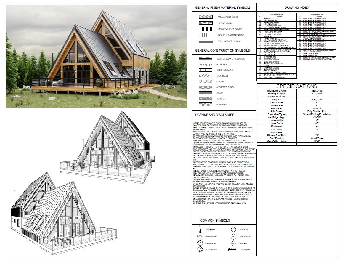 Modern A-frame Cabin Architectural Plans, 4 Bed 4 Bath (PDF) - Etsy, image size:1145x871
