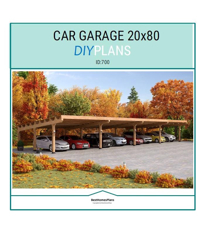 Plans et guide de construction d'un carport garage 20x80 pour 8 voitures | Instructions de menuiserie DIY