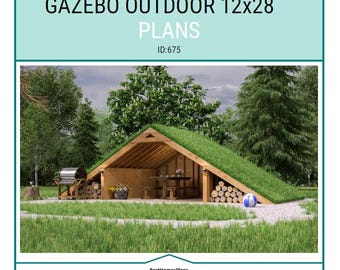 Cozy Backyard Outdoor Garden Double Lean Gazebo / Shade Pergola 12'x28'  Plans Blueprints, Structures DIY Woodworking Instructions