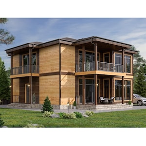 Modern House 5-Bedrooms, 5-Bathrooms, 2923SF Living Area (49-Pages) Architectural Build Plans Blueprint 49’x44’