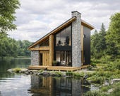 A-Frame House Plan 2 Story Cabin Plans PDF – 3 Bedroom Modern Tiny Home Blueprint, Loft Cabin Design, Imperial Units