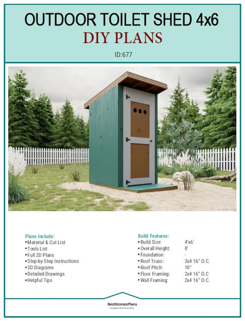 Toilet Rural Plan Backyard Outhouse Outdoor Composting Toilet Shed DIY Plans 4x6, Garden ...