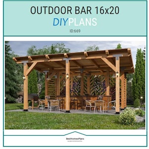 16’x20’ Backyard BAR Pavilion Pergola Shade Structure Plans – DIY Blueprints, Step-by-Step Woodworking Guide (58 Pages)