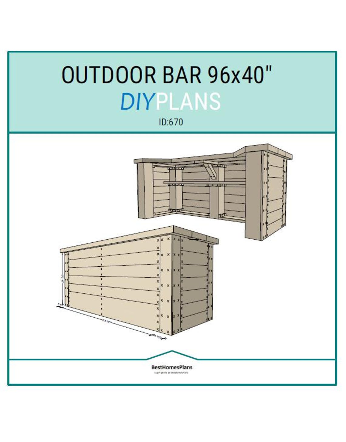 DIY Outdoor Bar Plans – 96"x40" Backyard Bar – Step-by-step Woodworking ...