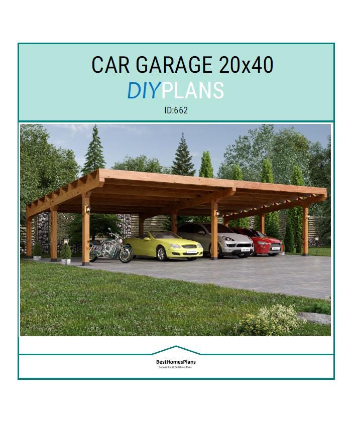 Plans et guide de construction d'un carport garage 20x40 pour 4 voitures | Instructions de menuiserie DIY