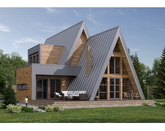 luxury A-Frame Cabin Plans 4 Bedrooms, 2.5 Bathrooms Architecture Build Plans 2327SF Living Area Blueprint 41’x66’