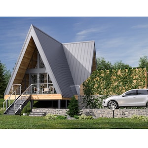 A-Frame Cabin 2 Bedrooms, 1 Bathroom Architecture Build Plans, 921SF Living Area Blueprint 42’x49’