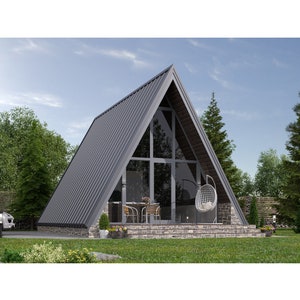 Modern A-Frame Cabin 1 Bedroom, 1 Bathroom Architecture Build Plans 865SF Living Area Blueprint 23’x41’