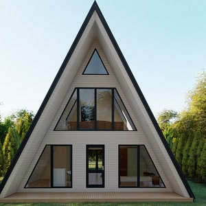 Modern A-Frame Cabin Architectural Build Plans, Home Plans Blueprint PDF 26'X47'