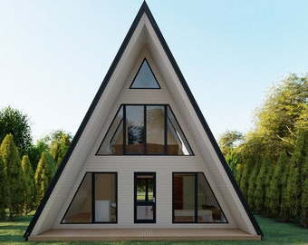 Modern A-Frame Cabin Architectural Build Plans, Home Plans Blueprint PDF 26'X47'