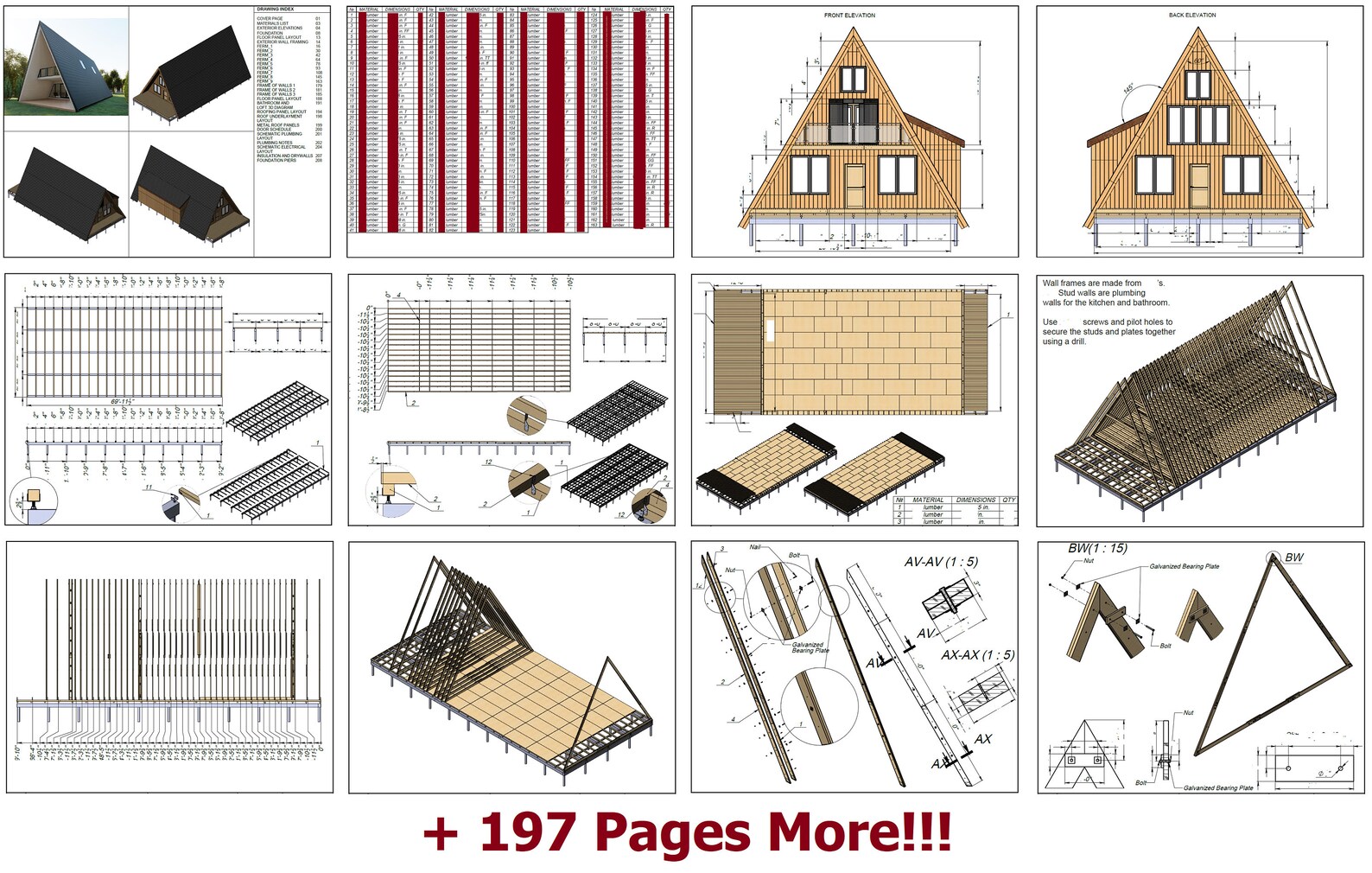 Modern A-frame Cabin DIY Build Architectural Plans Blueprint, 209 Pages ...