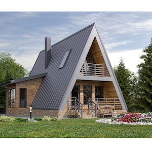 A-Frame Cabin 2 Bedrooms, 1 Bathroom Architecture Build Plans 791SF Living Area Blueprint 30’x47’