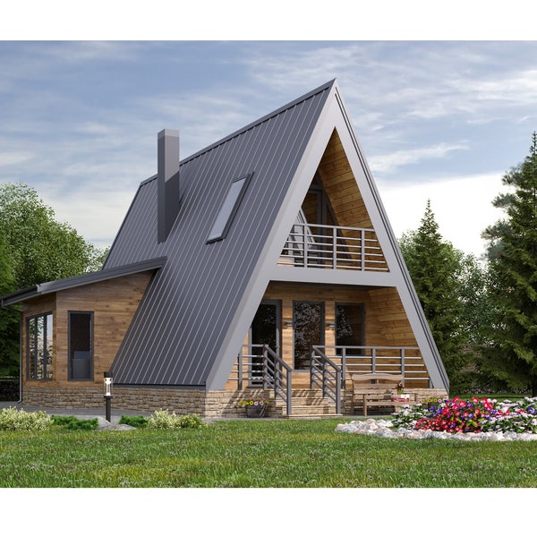 A-Frame Cabin 2 Bedrooms, 1 Bathroom Architecture Build Plans 791SF Living Area Blueprint 30’x47’
