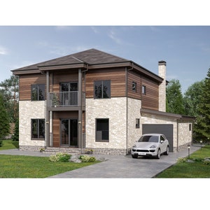 Modern 3 Beds, 3 Baths, 2332SF Living Area, 2 Story Cottage (47-Pages) Architectural Build Plans, 44’x44’
