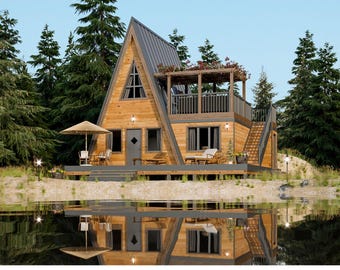Modern A-Frame 2 Bedrooms, 2 Bathrooms Guest House Plans Architecture Plans 760SF of Living Area Blueprint 32’x35’