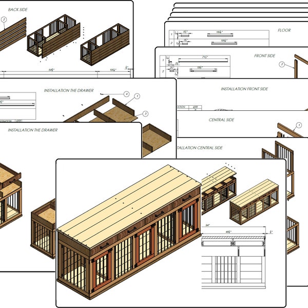 DIY Plans for Triple Dog Kennel TV Stand Extra Large Wooden Dog Crate Media Center Digital PDF