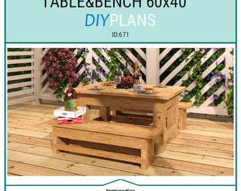60"x40" DIY 4-Person Picnic Table with Dual Benches. Step-by-Step Woodworking Guide, PDF Blueprints (30 Pages)