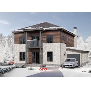 Modern 3 Beds, 3 Baths, 2332SF Living Area, 2 Story Cottage (47-Pages) Architectural Build Plans, 44’x44’