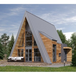 A-Frame Cabin 3 Bedrooms, 2 Bathrooms Architecture Build Plans, 1357SF Living Area Blueprint, 2 Stories Home 35’x51’