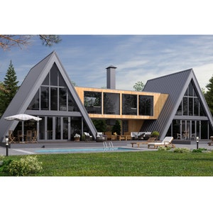 Double A-Frame, 6 Bedrooms, 4 Bathroom House Architecture Build Plans, 3159SF of Living Area Blueprint 86’x45’