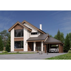 Modern Cottage, 3 Bedrooms, 3 Bathrooms Elegant Design, Architecture build Plans with Expansive Windows, 1425SF Living Area 40’x45’