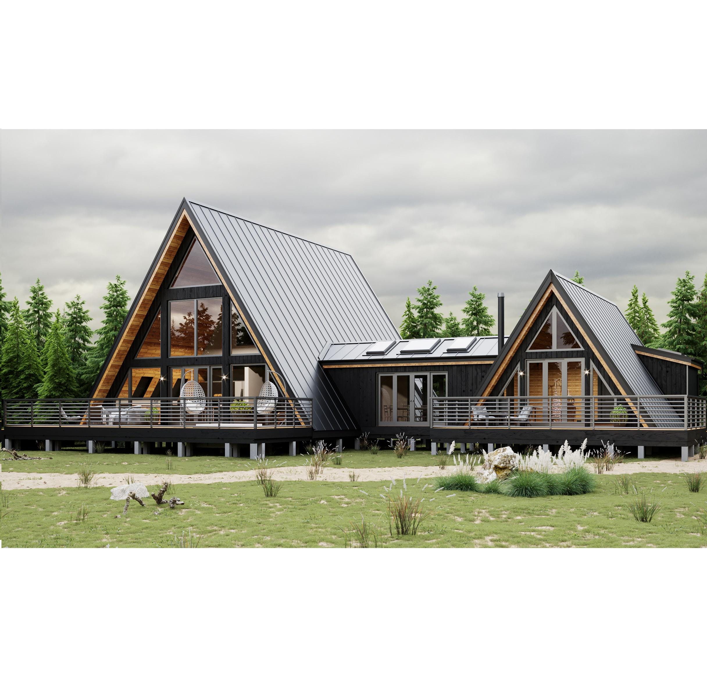 80'x60' A-frame House Plan PDF | Double A-frame Cabin Floor Plan | 4  Bedroom 3 Bath Home Design | 2-story A-frame W/ Porch, Attic, Office - Etsy, image size:2432x2372