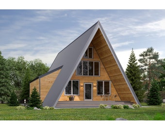Modern A-Frame Cabin DIY Build Architectural Plans Blueprint, 209 pages of detailed information and instructions Downloadable PDF 32'x70'