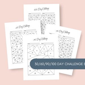 30 60 90 100-Day Challenge Tracker | Printable Bundle Goal Setting Planner | Habit Tracker | Minimal | Workout Tracker | US Letter Size
