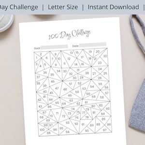 Printable 100-Day Challenge Tracker | 100 Days Goal Setting Planner | Habit Tracker | Minimal | Self Care | Workout Tracker | US Letter Size