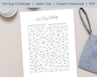 Printable 100-Day Challenge Tracker | 100 Days Goal Setting Planner | Habit Tracker | Minimal | Self Care | Workout Tracker | US Letter Size