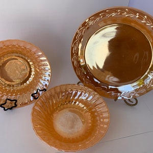 Anchor Hocking Fire King PEACH LUSTER Swirl Serving Bowls & Plate