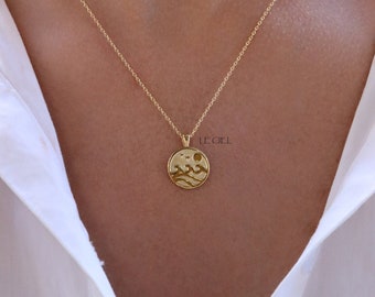 18K Gold Dipped Metallic Wave Coin Pendant Necklace • Hawaii Necklace • Ocean Necklace • Surfer Necklace • Gift Idea • Birthday Gift