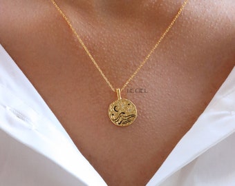 Elegant 18K Gold Dipped Wave Coin Pendant Necklace • Unique Handcrafted Jewelry • Layered Necklace • Gift For Her • Bridesmaid Gift