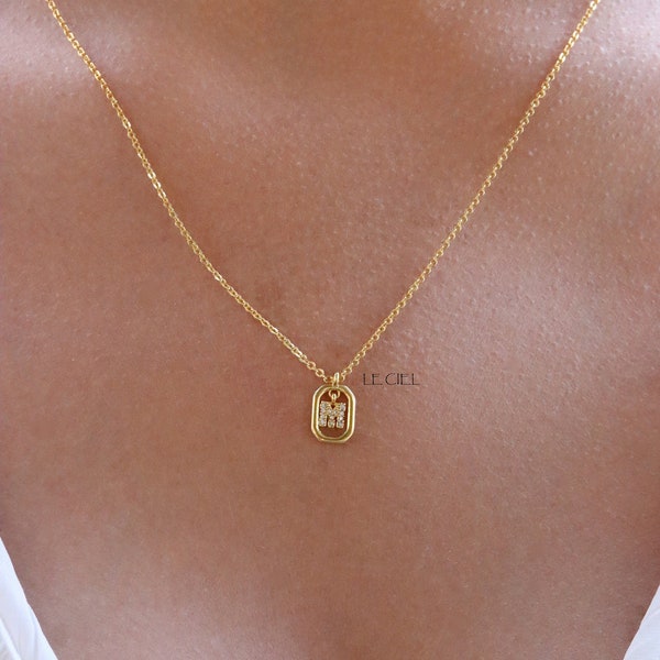 Elegant 18K Gold Dipped Sterling Silver CZ Initial "M" Necklace • Letter "M" Pendant • Charm Necklace • Bridesmaid Gift • Gift for Her