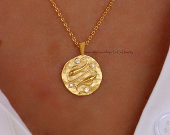 Pisces Zodiac Necklace • 18K Gold Dipped Coin Cubic Zirconia Pave Pisces Necklace • Astrology Jewelry • Gift For Her • Birthday Gift