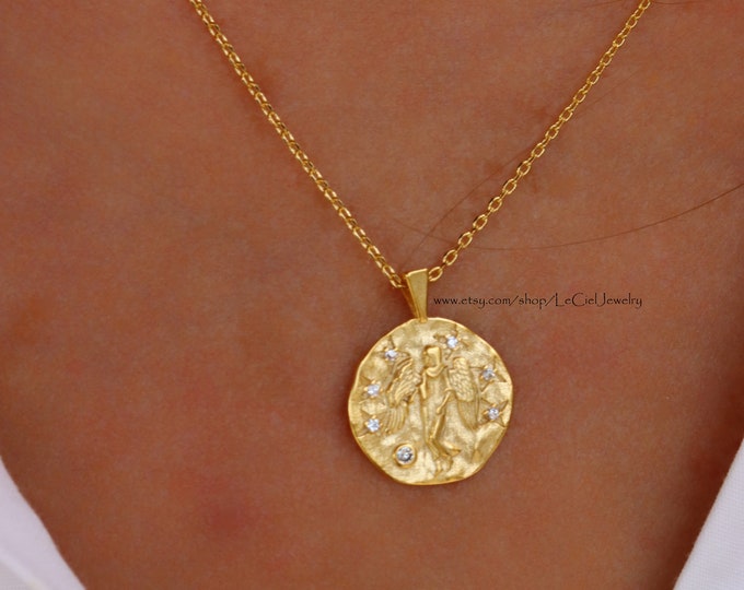 Virgo Zodiac Necklace • 18k Gold Dipped Virgo Zodiac Coin Necklace • Cubic Zirconia • Astrology Jewelry • Gift For Her • Birthday Gift