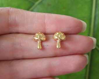 Charming 18k Gold Dipped Mini Mushroom Stud Earrings • Birthday Gift • Bridesmaid Gift • Gift For Her