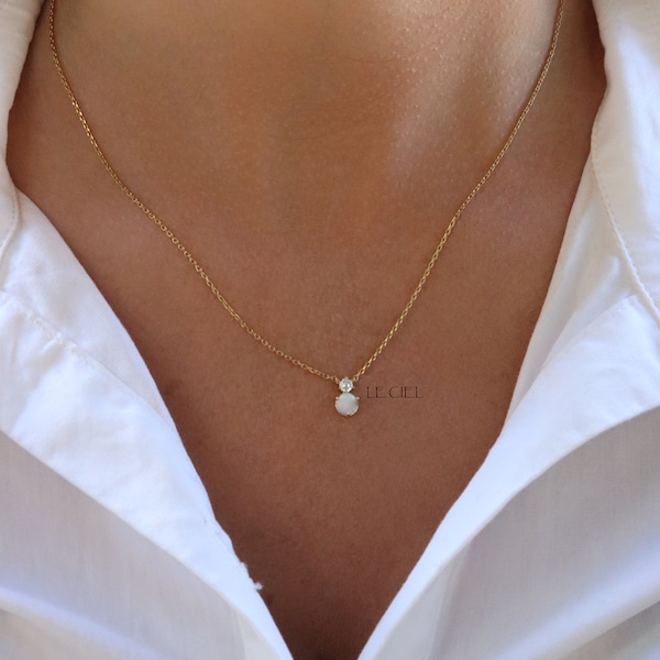 October Birthstone Necklace • 18K Gold Dipped October Opal Gemstone • Gift Idea • Birthday Gift • Bridesmaid Gift • Gift For Her