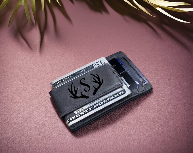 Personalized Leather RFID Money Clip Wallet | Engraved Gift for Him
