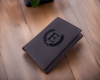 Personalized Leather Trifold Wallet, Engraved RFID Mens Wallet