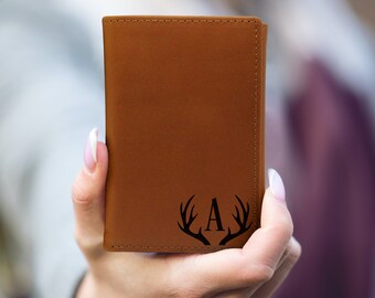 Personalized Leather RFID Trifold Wallet, Engraved Gift for Him