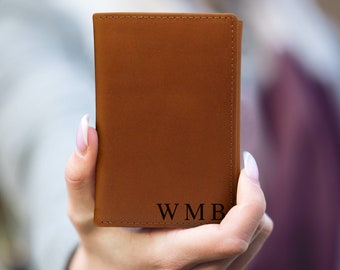 Personalized Leather Trifold Wallet | Engraved Monogram RFID Blocking