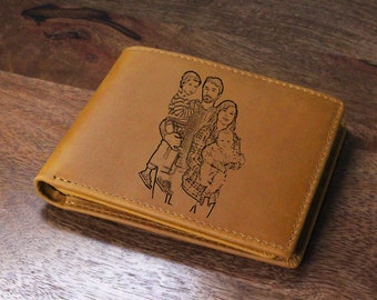 Personalized Engraved Leather Wallet, Custom Photo Gift for Him