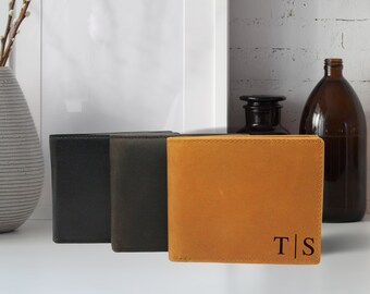 Engraved Leather Bifold Wallet, RFID Blocking, Personalized Gift for Him