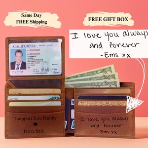 Handwritten Note Personalized Leather RFID Wallet Engraved Genuine Leather Custom Wallet Anniversary Gift For Him, Husband, Boyfriend, Men