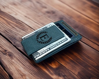 Cartera de cuero delgada personalizada para hombre, clip para dinero, regalos para hombre, regalos de aniversario para papá, clip para dinero, regalo para esposo, billetera delgada RFID para hombre