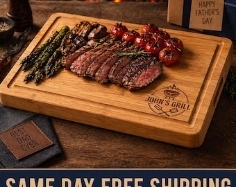 Fathers Day Personalized Cutting Board, Custom Engraved Bamboo BBQ Board for Dad, Grandpa or Husband, Premium Charcuterie Wooden Board